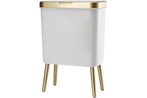 Procade Bathroom Trash Can with Lid, Plastic Garbage Can with Legs, 4 Gallon Gold Trash Bin with Push Button, Narrow White Trash Can Waste Basket for Bedroom, Living Room,Office，Dog Proof Trash Bin