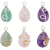 SUPERFINDINGS 12Pcs Teardrop Gemstone Pendants Copper Wire Wrapped Stone Charm Colorful Quartz Pendant for DIY Jewelry Making Necklaces Crafts Findings, Hole:3.4~3.6mm