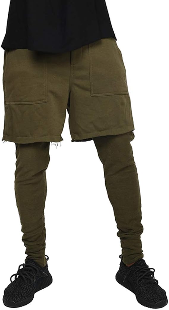 Amazon Lee Fun リー ファン ハーフパンツ メンズ ショートパンツ レイヤード スウェット パンツ レイヤードパンツ イージーパンツ レギンス付き 膝下 スキニー ストリート ヴィジュアル系 重ね着風 Xl グリーン ショートパンツ 通販