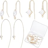 Beebeecraft 12Pcs 3 Styles Cubic Zirconia Earring Hooks 18K Gold Plated Ear Wire Findings with Loop for Jewelry Making DIY Crafts