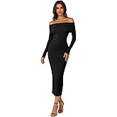 Simlakey Women's Off Shoulder Bodycon Sweater Dress Long Sleeve Fall Maxi Dress Elegant Cocktail Party Long Dresses