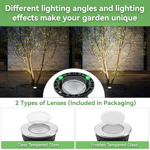 Recessed Outdoor Ground Spotlight for GU10, Goodia 4 Recessed Outdoor LED Spotlight IP67 Waterproof 3W 230V 3000K Warm White, Recessed Outdoor Patio Spotlight for Garden, Path, Park, Courtyard, Round