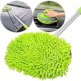 GreatCool 2 in 1 Chenille Microfiber Car Wash Mop Mitt with 44.5" Aluminum Alloy Long Handle,Brush Duster Not Hurt Paint Scratch Free Cleaning Tool Dust Collector Supplies for Washing Car,Truck, RV
