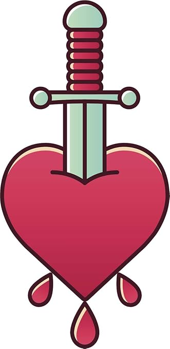 Amazon Com Tattoo Style Old School Classic Broken Heart Cartoon Vinyl Sticker 4 Tall Bleeding Sword In Heart Colored Automotive