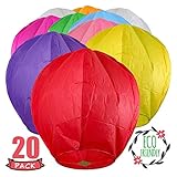 Chinese Lanterns 20-Pack Multi-Color, Fully Assembled and Fuel Cell Attached is 100% Biodegradable, New Designed Sky Lantern with Gift Box Coral Entertainments for Any Occasion. (Multi-Color)