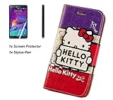 Case Cover for Samsung Galaxy Note 4 Cute Hello Kitty Themed Quality PU Leather Wallet Design Stand Cover Soft TPU Inside Skin Flip Cover Skin with Card Slots (say hello)