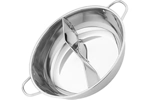 SHINEOFI Stainless Steel Dual-Compartment Hotpot Pan 30cm with Divider, Soup Pot for Induction Cooktop,