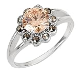 Vintage Aura Ring Rhodium Plated Brass Champagne Cubic Zirconia Simulated Marcasite (Sizes 4-13)