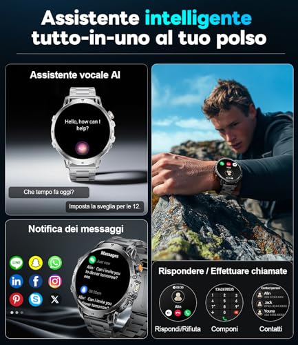 LIGEMI Men's Smartwatch with 1000 mAh/LED Torch, 1.85 Inch HD Smartwatch with Call and Answer, IP68 Waterproof, Sleep/Heart Rate Monitor/SpO2, 100+ Sport Modes for Android iOS