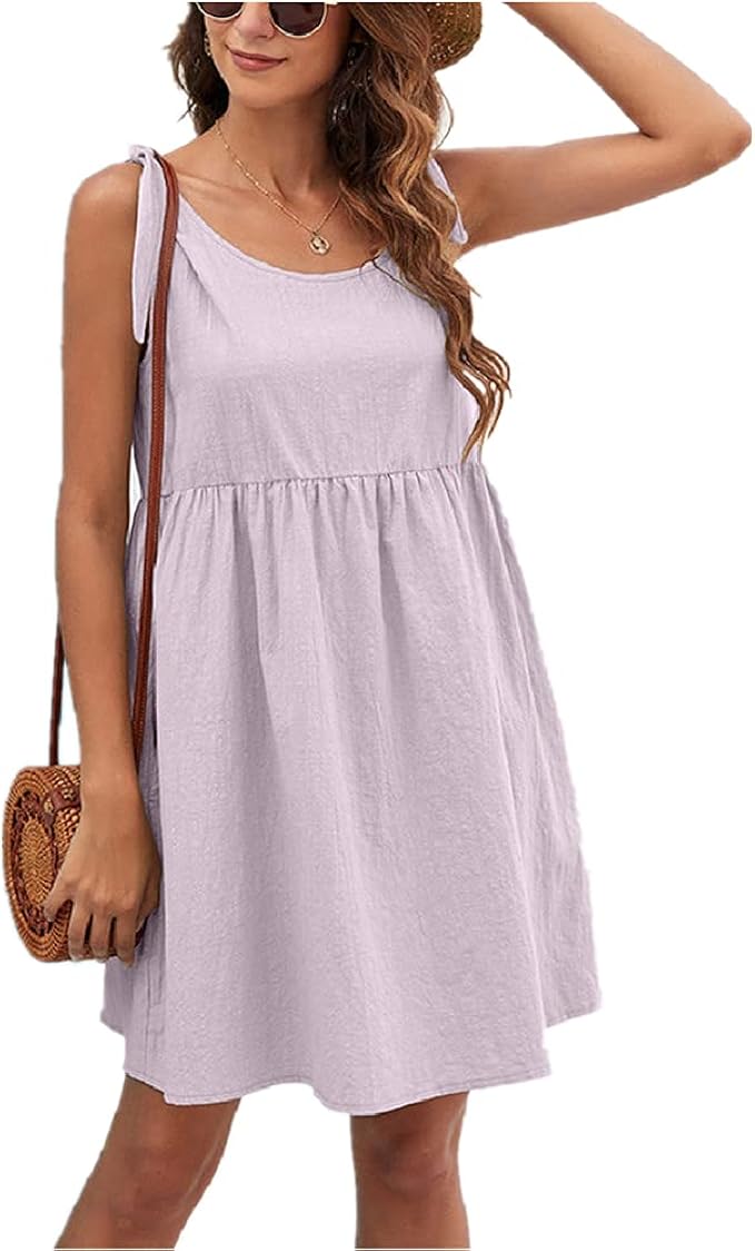 Amazon.com: QANSI Womens Summer Dress Shoulder Tie Strap Babydoll Dress Casual A-Line Skater 