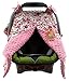 Dear Baby Gear Baby Car Seat Canopy Cover, Vintage Floral Pink on White, Pink Minky