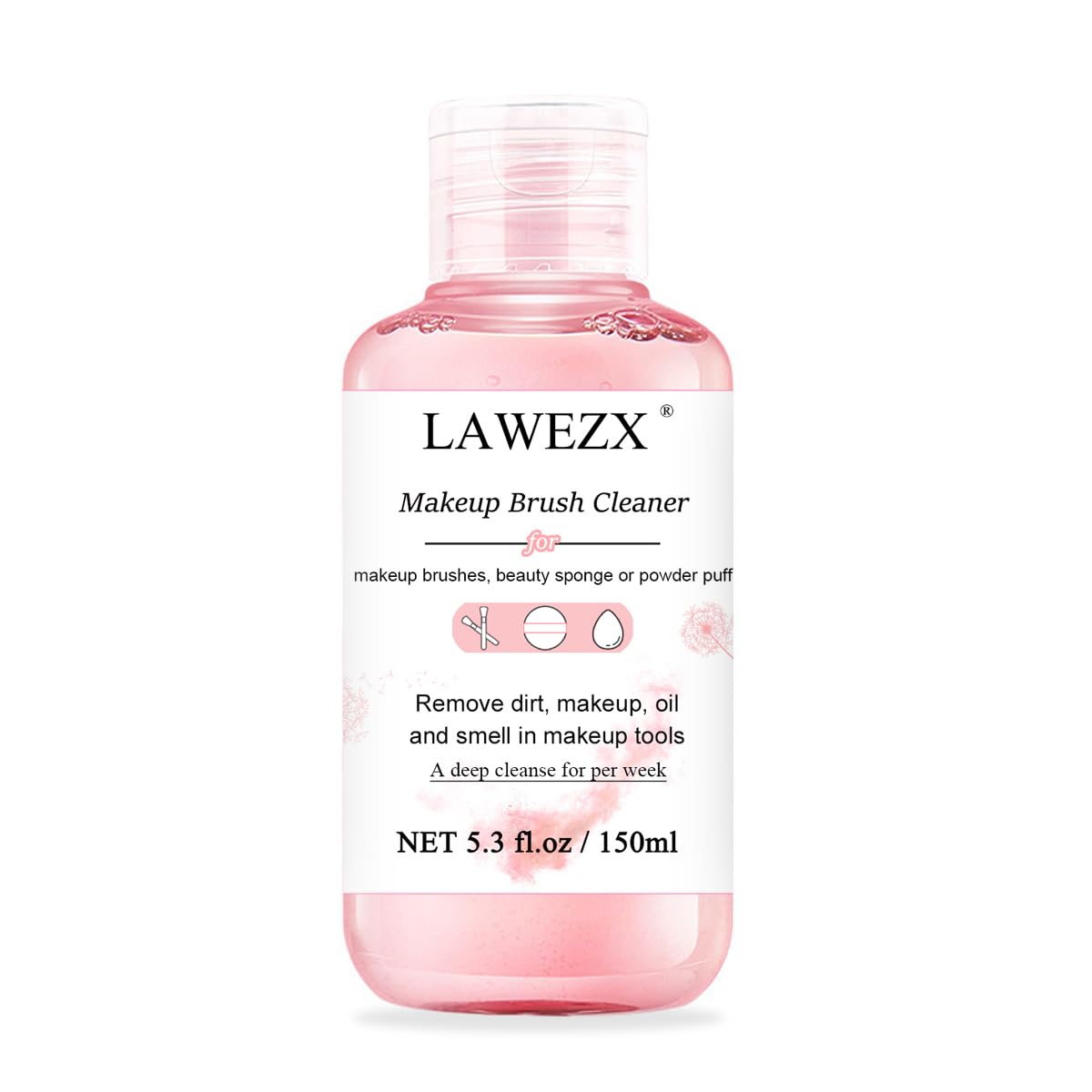 150ml Makeup Brush Cleaner, LAWEZX Liquid Makeup Cleaner Solution - Removes Makeup, Dirt & Impurities From Make-up Brushes, Powder Puffs or Sponges, Vegan