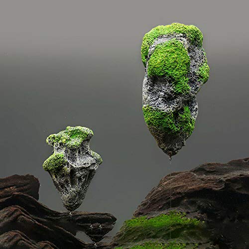 FidgetKute 2pcs Aquarium Ornament Floating Rock Stone Suction Cup Fish Tank Landscape Decor M