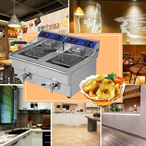 Belovedkai Electric Deep Fryer, 13L/26L Stainless Steel Commercial Electric Deep Fat Fryer Temperature Control Timing Fryer with Drain & Basket,Single Tank/Dual Tank (26L Dual Tank Silver 2) - Thumbnail 5