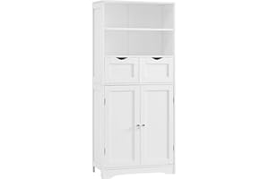 Iwell Tall Bathroom Cabinet, Storage Cabinet with 2 Drawers & Adjustable Shelves, Bathroom Storage Cabinet for Living Room, Dining Room, Entryway, White