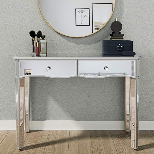 Amazon Com Mirrored Makeup Vanity Table Console Tables With 2 Storage Drawers Desk For Hallway Foyer Entryway Living Room Bedroom Home Office Kitchen Dining