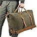 Kattee Rolling Travel Luggage Duffel Bag, 2 Drop Bottom Wheeled, Leather + Canvas, 50L (Army Green)