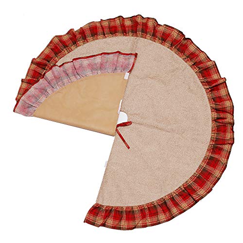 MeeQee 48 Inches Christmas Tree Skirt, Line Burlap Tree Skirt Plaid Ruffle Edge Border Large Round for Holiday Christmas Party Decorations, Line Burlap