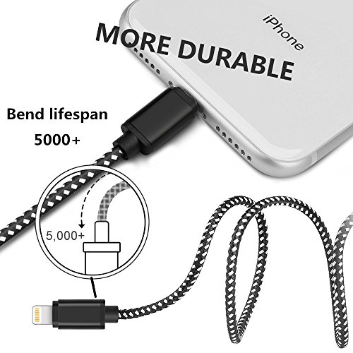 Lightning Cable, Basse 4 Pack [3FT 6FT 6FT 10FT] Nylon Braided Charging Cable Lightning to USB Charge Cord for iPhone X/8/8 Plus/7/7 Plus/6s Plus/6s/iPad/iPod and More (Black White) - Thumbnail 4