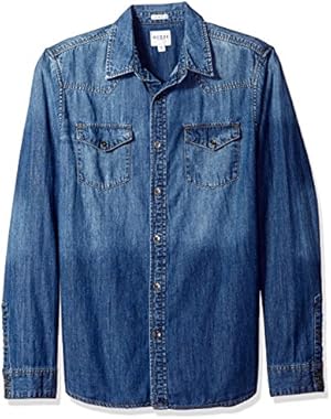 Men's Western Slim Denim Shirt in Medium Blue Wash