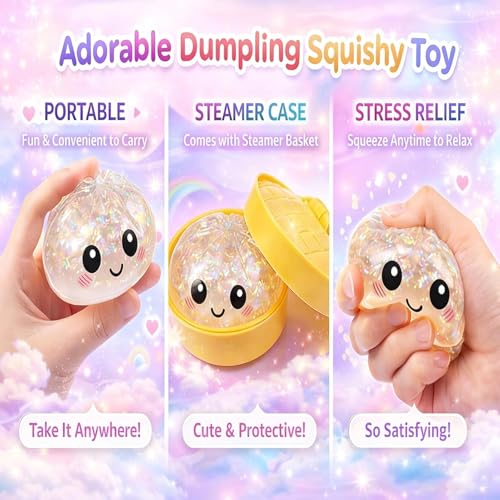 SLEEPHEAD®12PCS Glitter Dumpling Squishy, Mini Real Bun Dumplings Stress Relief Set Pack Box, Crazy Fun Balls Toys Fidget Cute Sensory for Anxiety Relief Toy Hand Relax, Birthday Gifts