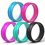RINFIT Women’s Silicone Ring | Wedding Band – 5 Rings Pack - Designed Silicone Rings - Black, Turquoise, Blue, Pink, Purple - Comes with a Gift Box!