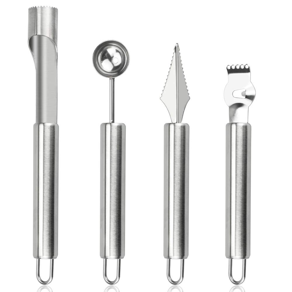 CODIRATO 4 in 1 Stainless Steel Fruit Tool Set with Watermelon Baller, Peeler, Seed Remover & Grater - Multifunctional Kitchen Gadget for Fruit Carving, Melon Baller, Avocado Cutter & Vegetable Slicer