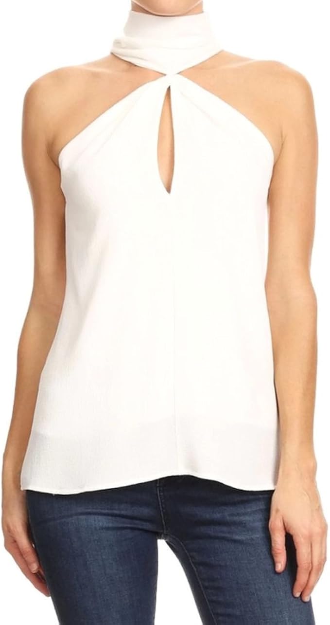 Bohemian Solid High Neck Keyhole Top 