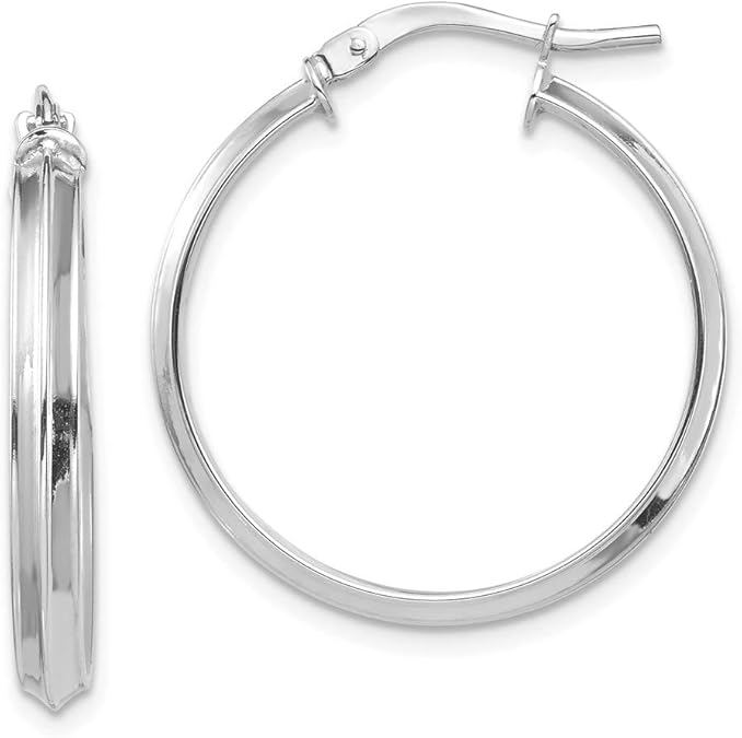 14k White Gold Polished Large 3mm Hoop Earrings Jewelry
