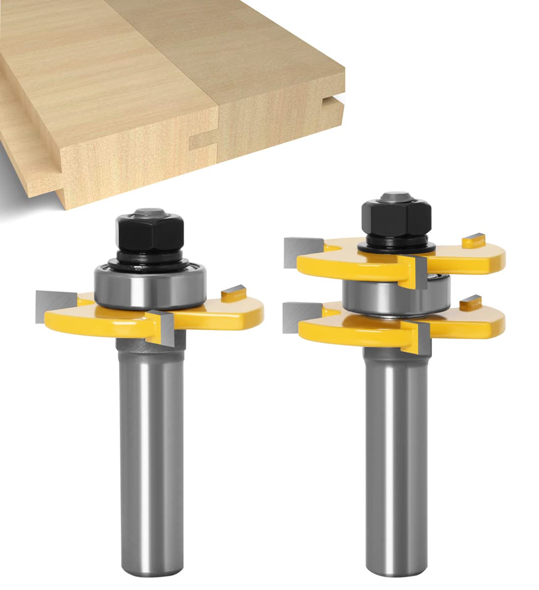 Tongue and Groove Set - APLUS Router Bit Set [ 2 Pcs ] - Woodworking Milling Wood Cutter Tool for Engraving Machine Trimming Machine (1/2" (12.7mm))