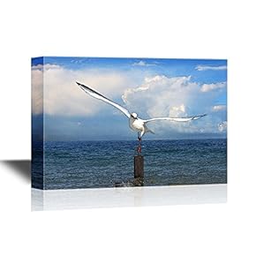 Canvas Wall Art - Seagull on The Pier - Gallery Wrap Modern Home Art | Ready to Hang - 12x18 inches