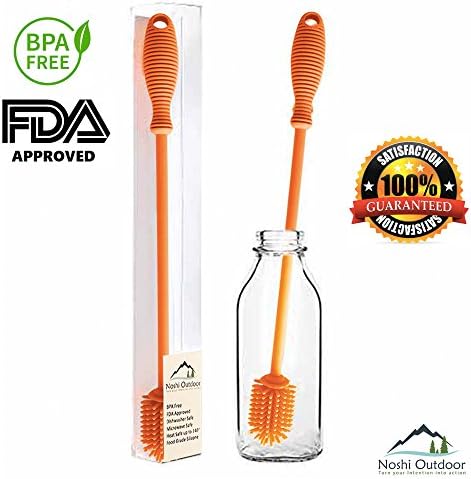 12 Inch 100% Silicon Long Kitchen Bottle Cleaning Brush-No Scratch-Flexible Cleaner-Tool-Scrubber for Washing Narrow Neck Tumblers,Glass,Sport,Baby -Ergonomic-Orange