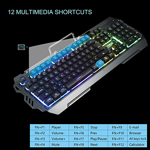 7KEYS Membrane Light up Gaming Keyboard for PC MAC Laptop (104Keys