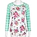 ANGLIN Women Striped Floral Long Sleeve Round Neck Shirt Top Blouse (XL)
