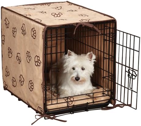 Amazon Com Proselect Polyester Pawprint Dog Crate Cover And Bed Set Medium 2 Piece Camel Pet Beds Pet Supplies