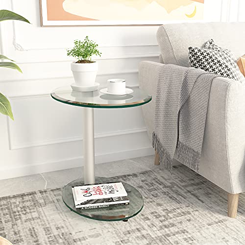 Meihua Glass End Table for Small Spaces Accent Round Table Bedroom Corner Table Living Room Side