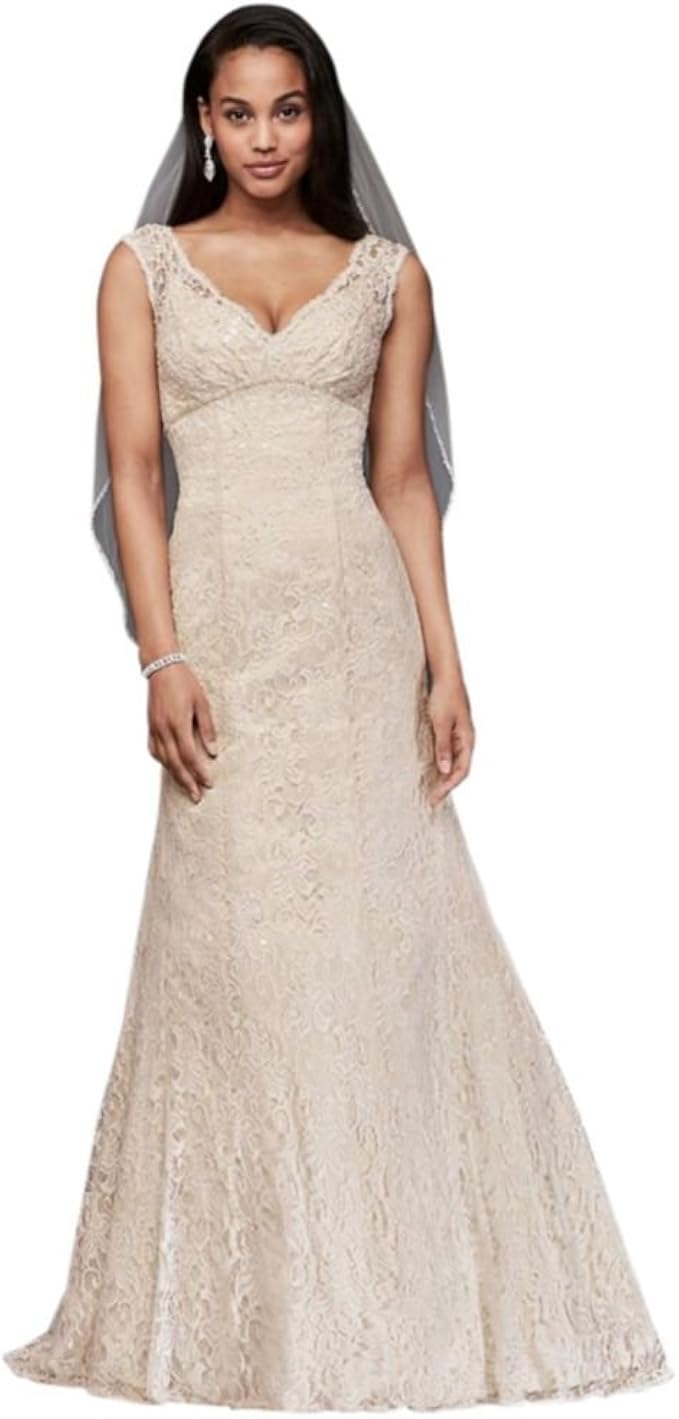 all over beaded lace trumpet wedding dress