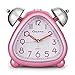 Chelvee Alarm Clock, Twin Bell Carton Quartz Analog Alarm Clock for Kids, Desk & Shelf Alarm Clock with Night Light, Snooze, Non-Ticking, 2 AA Battery Powered (Pink1)