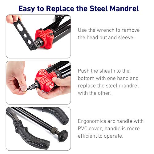 AKM 14-inch Rivet Nut Tool Hand Riveter Rivet Gun with Auto Pumping Rod Rivet Nut Setter Kit with 7Pcs Metric & Inch Mandrels,70Pcs Rivet Nut - Thumbnail 2