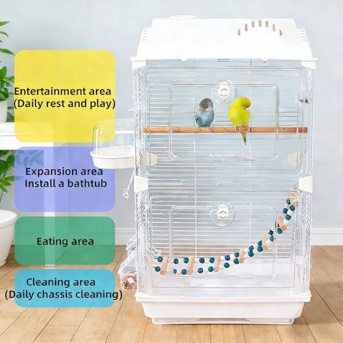 Standing Large Bird Cage,2 Tier Indoor Bird Cage,Include Cross Bar Climbing Ladder Feeders & Nest Dual Door Parakeet Cage,for Various Bird Species,Medium Small Pet Bird Parakeet/Lovebird/Cockatiel