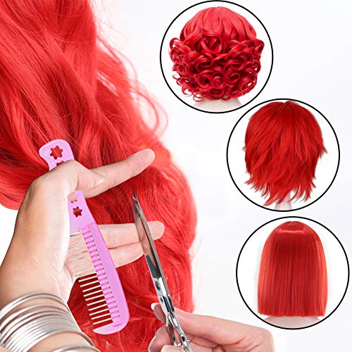 3 otters 28inch Red Wig Long Curly Hair, Red Cosplay Wig For Women, With Wig Cap and Comb