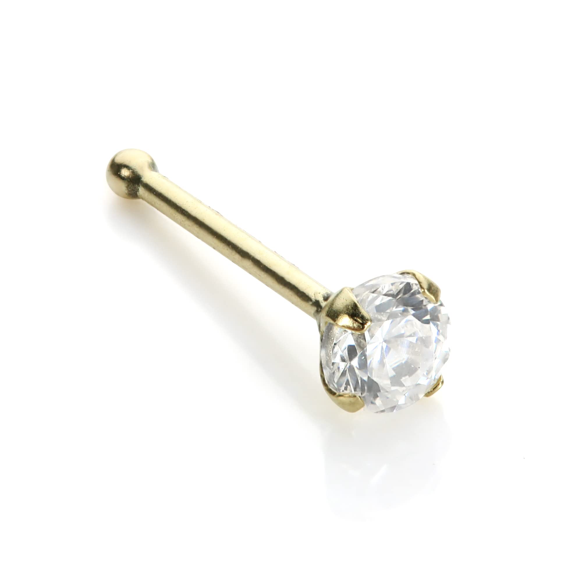 jewellerybox 9ct Solid Yellow Gold 2mm CZ Crystal Nose Pin Stud - Ball End