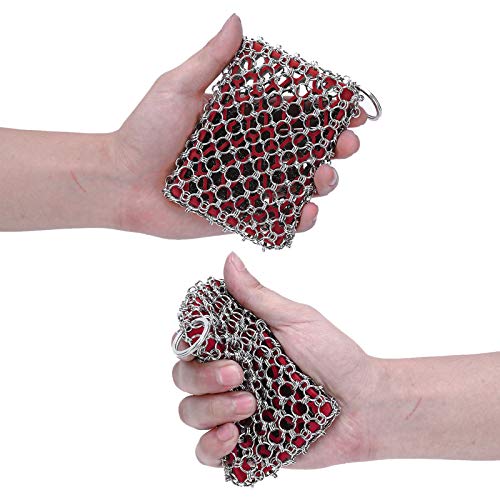 Cast Iron Skillet Cleaner Brush,Premium 316L Stainless Steel Chainmail Cleaning Scrubber Set with Silicone Insert,Kitchen Brush for Sink,Pot, Pan, Pre-Seasoned Pan,Dutch Ovens Waffle Pans Scraper