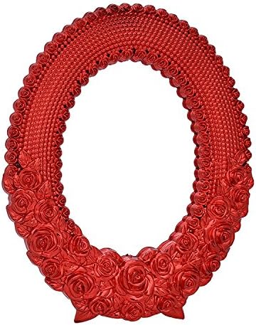 Thrifty Shopper Classic Oval Shape Red Rose Style Design Wall Mounted Mirror (Red)