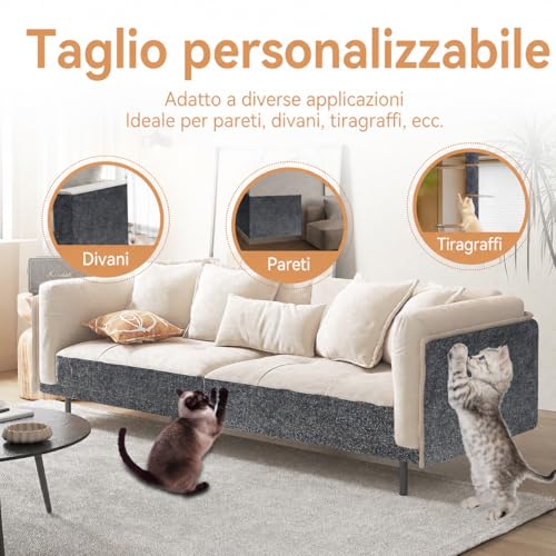 Cat Scratches Sofa Protection, Scratching Mat for Cats Self-Adhesive 200 x 40 cm, Reusable and Cuttable, Ideal for Sofas, Furniture and Walls, Scratching Post, Sofa, Sisal and Carpet (Dark Grey)