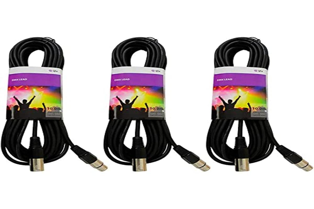 QTX - 3 x 10m DMX Cable for DJs, Clubs, Lights