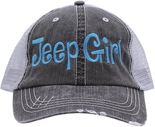 Jeep Girl Embroidered Trucker Style Cap Hat Grey Grey Rocks any Outfit Turquoise