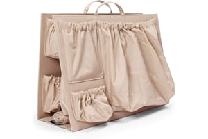 ToteSavvy Original Bag Organizer (14" L x 10" H) - 11 Pocket Tote Insert - For Travel, Work, Baby and More (Original Almond)