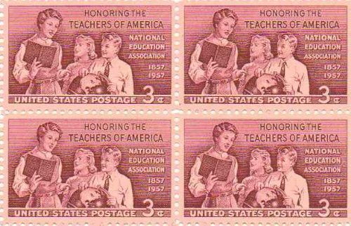 Teacher and Pupils Set of 4 X 3 Cent Us Postage Stamps Scot #1093a