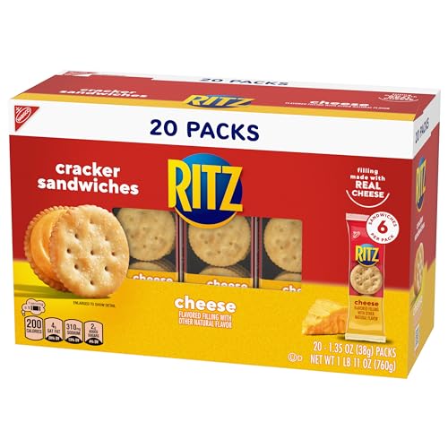 RITZ CHEESE SANDWICH CRACKERS, LUNCH SNACKS, 20 SNACK PACKS (6 CRACKERS PER PACK)